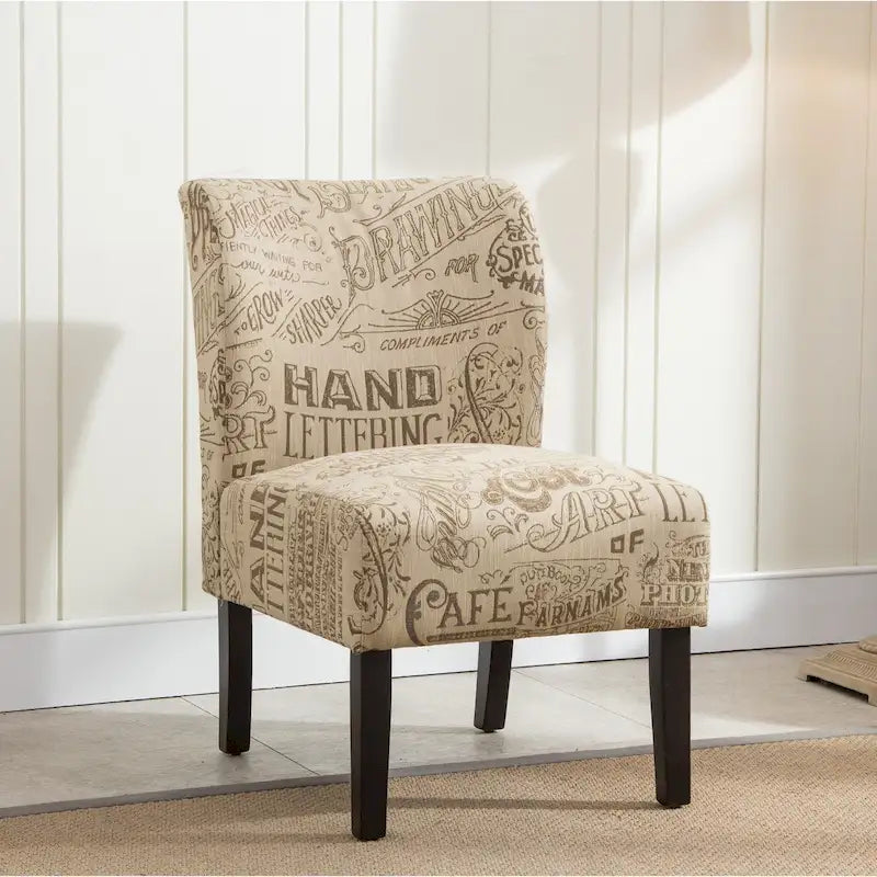 Chalkboard Light Print Fabric Armless Contemporary Accent Chair, for Living Room