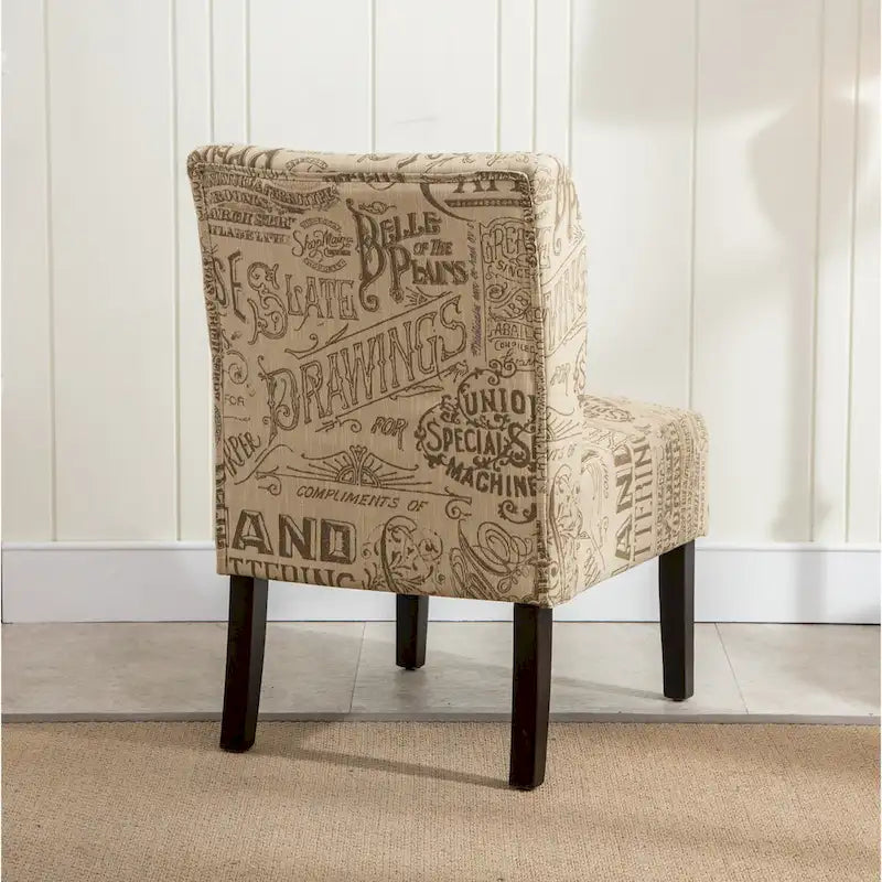 Chalkboard Light Print Fabric Armless Contemporary Accent Chair, for Living Room