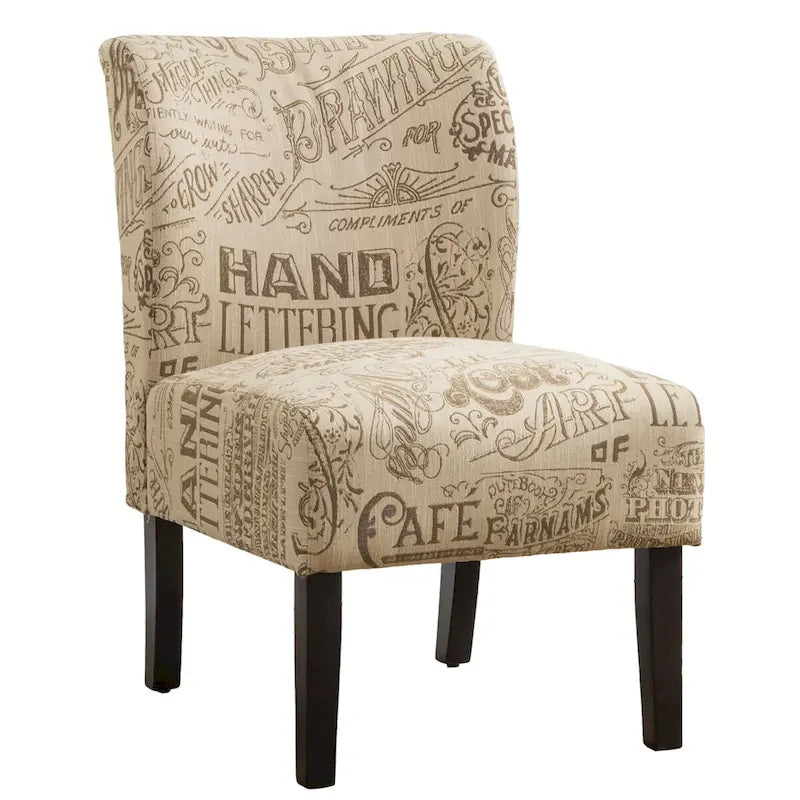 Chalkboard Light Print Fabric Armless Contemporary Accent Chair, for Living Room