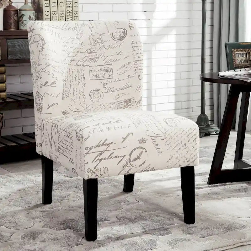 Chalkboard Light Print Fabric Armless Contemporary Accent Chair, for Living Room