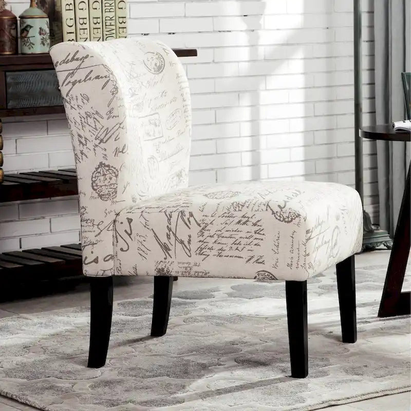 Chalkboard Light Print Fabric Armless Contemporary Accent Chair, for Living Room