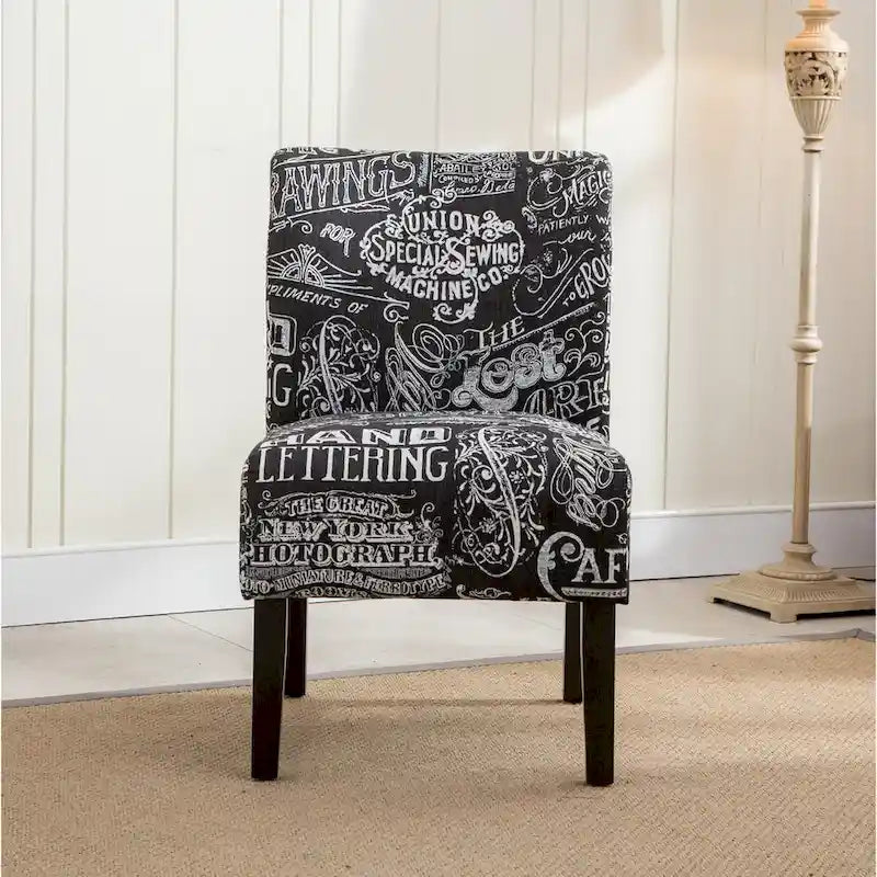 Chalkboard Light Print Fabric Armless Contemporary Accent Chair, for Living Room