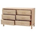 Cassettiera Lanica Japandi con 6 cassetti in rattan intrecciato sbiancato al sole