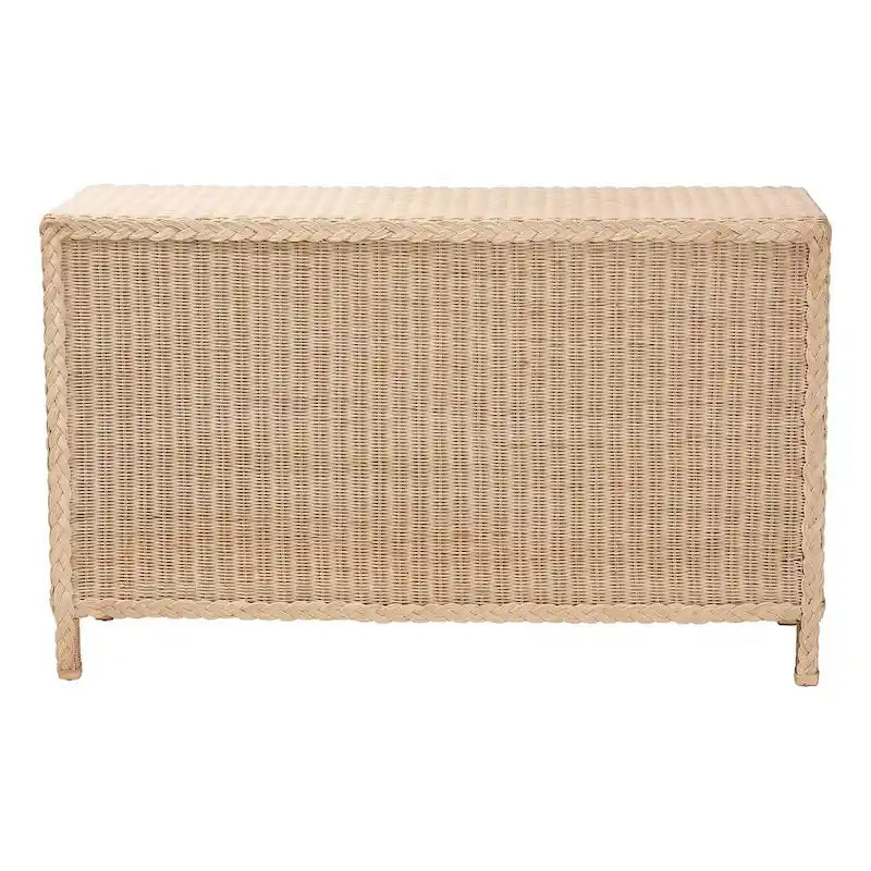 Cassettiera Lanica Japandi con 6 cassetti in rattan intrecciato sbiancato al sole