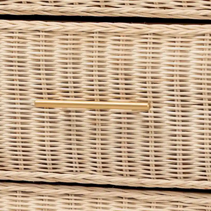 Cassettiera Lanica Japandi con 6 cassetti in rattan intrecciato sbiancato al sole