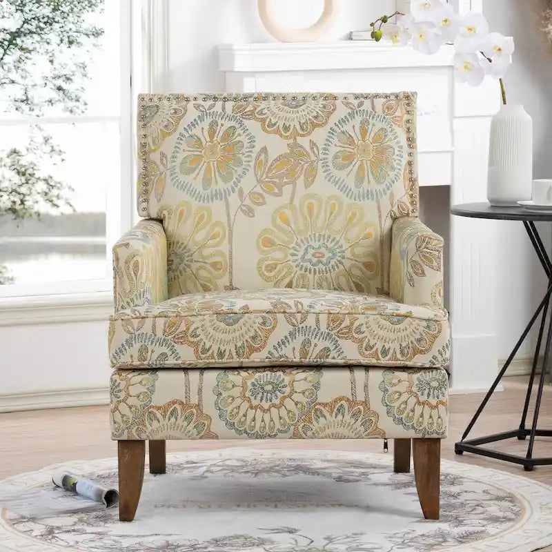 Fauteuils d'appoint rembourrés en tissu avec pieds en bois