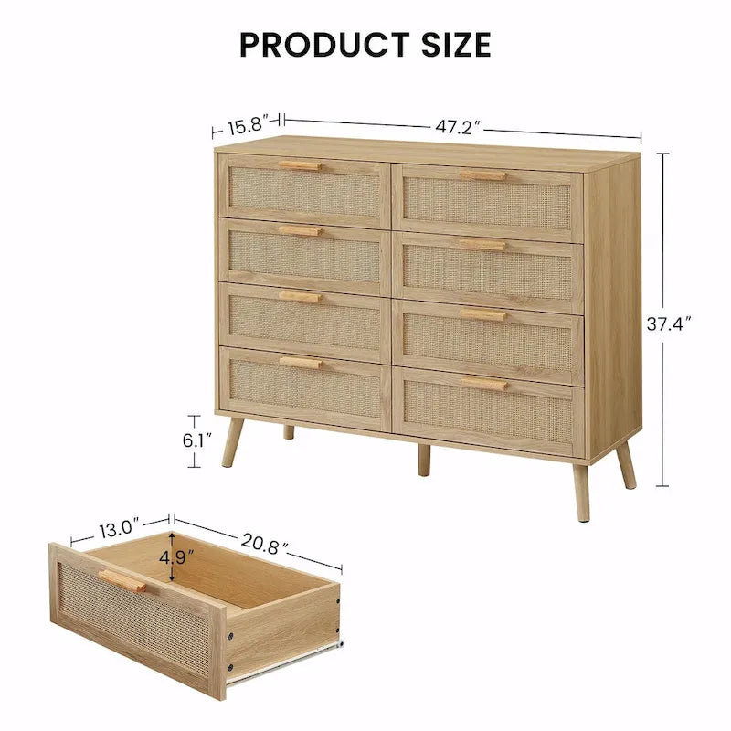 Commode de chambre à façades en rotin