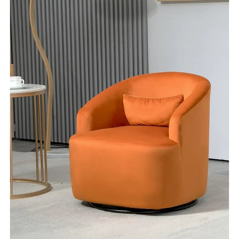Accent Chair with Barrel-shaped Design and 360 Degree Swivel Feature