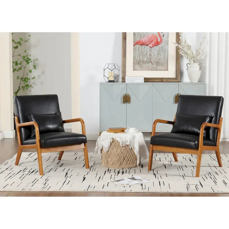 Velvet/leather Upholstered Mid-Century Modern Wood Frame Armchair for Living Room(set of 2)