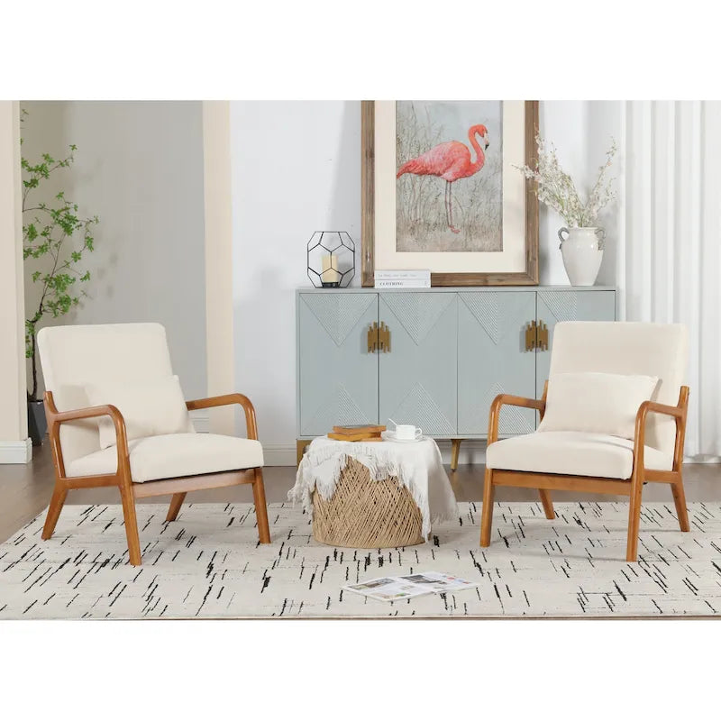 Fauteuil de salon en velours/cuir et bois de style moderne du milieu du siècle (lot de 2)