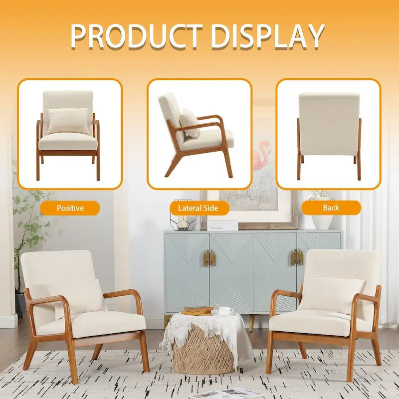 Fauteuil de salon en velours/cuir et bois de style moderne du milieu du siècle (lot de 2)