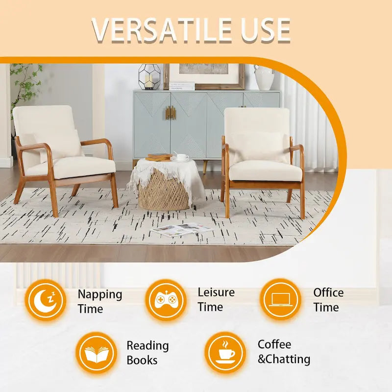 Fauteuil de salon en velours/cuir et bois de style moderne du milieu du siècle (lot de 2)