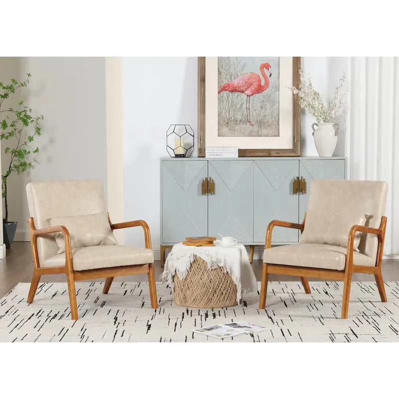 Fauteuil de salon en velours/cuir et bois de style moderne du milieu du siècle (lot de 2)