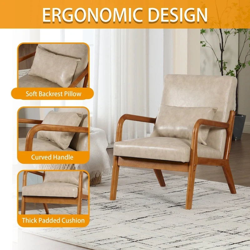 Fauteuil de salon en velours/cuir et bois de style moderne du milieu du siècle (lot de 2)