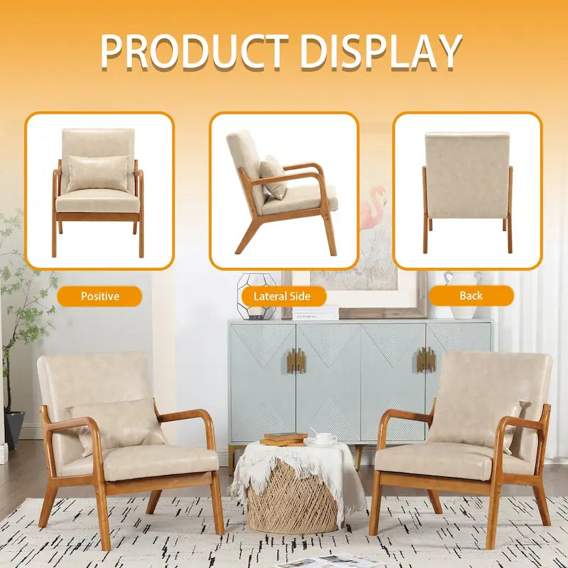 Fauteuil de salon en velours/cuir et bois de style moderne du milieu du siècle (lot de 2)