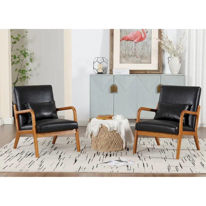 Fauteuil de salon en velours/cuir et bois de style moderne du milieu du siècle (lot de 2)