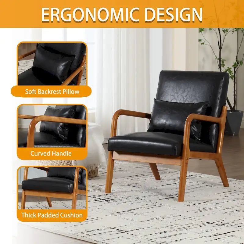 Fauteuil de salon en velours/cuir et bois de style moderne du milieu du siècle (lot de 2)