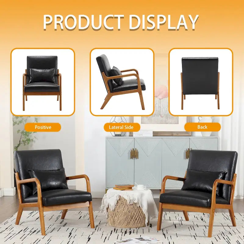 Fauteuil de salon en velours/cuir et bois de style moderne du milieu du siècle (lot de 2)