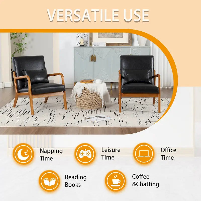 Fauteuil de salon en velours/cuir et bois de style moderne du milieu du siècle (lot de 2)