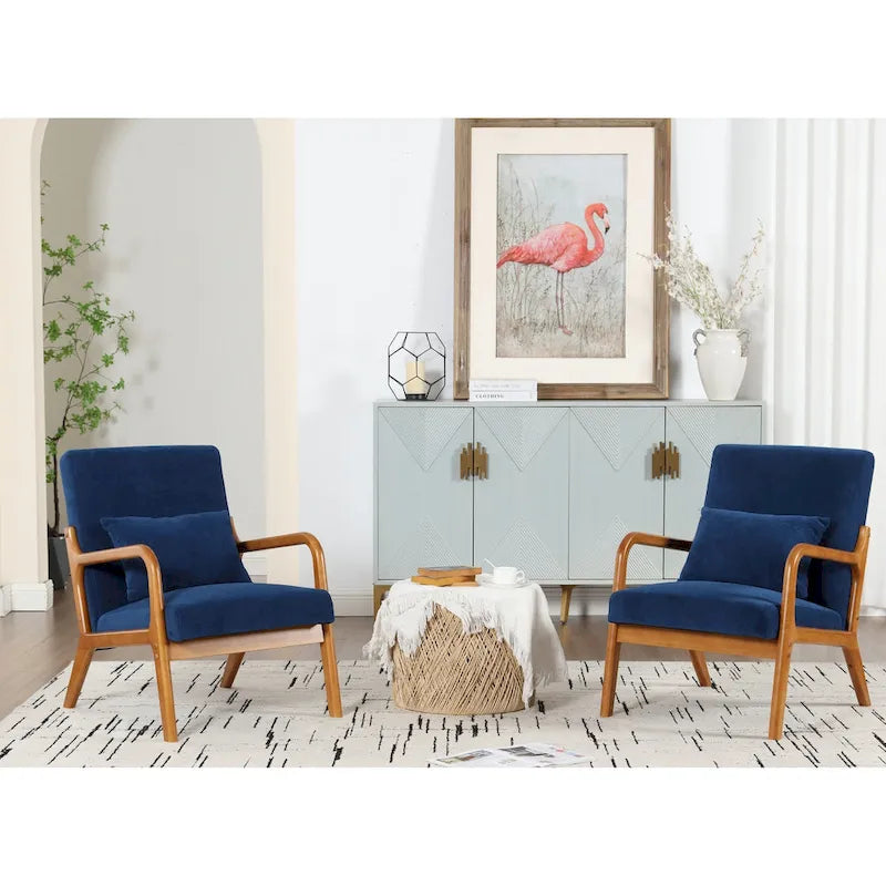 Fauteuil de salon en velours/cuir et bois de style moderne du milieu du siècle (lot de 2)
