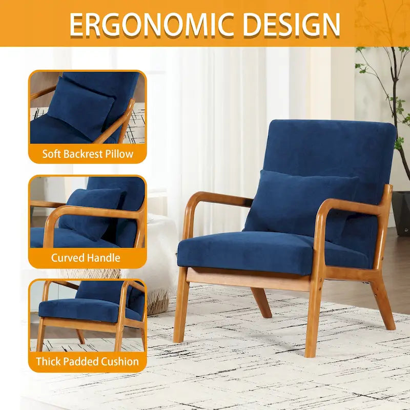 Fauteuil de salon en velours/cuir et bois de style moderne du milieu du siècle (lot de 2)