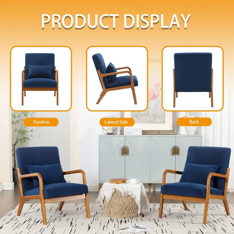 Fauteuil de salon en velours/cuir et bois de style moderne du milieu du siècle (lot de 2)
