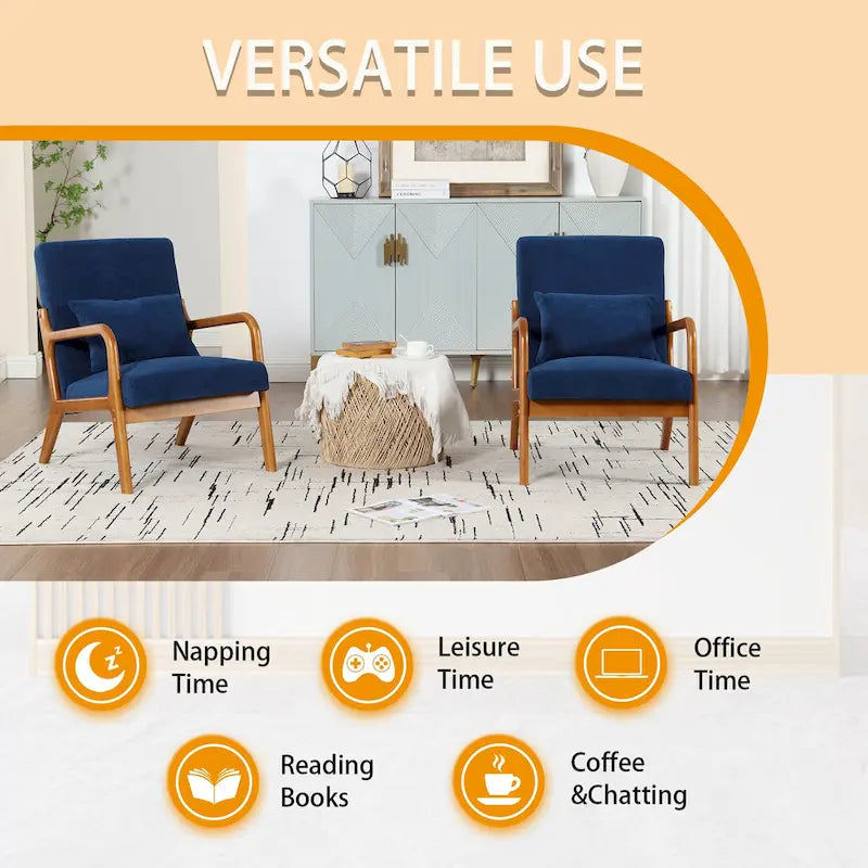 Fauteuil de salon en velours/cuir et bois de style moderne du milieu du siècle (lot de 2)