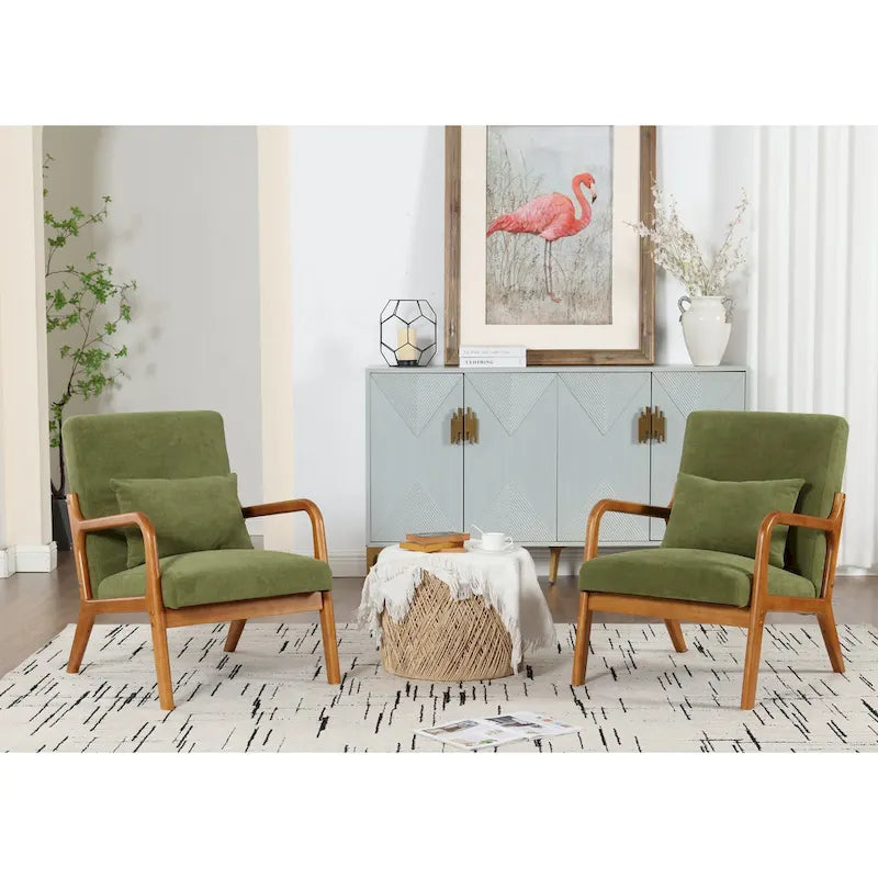 Fauteuil de salon en velours/cuir et bois de style moderne du milieu du siècle (lot de 2)