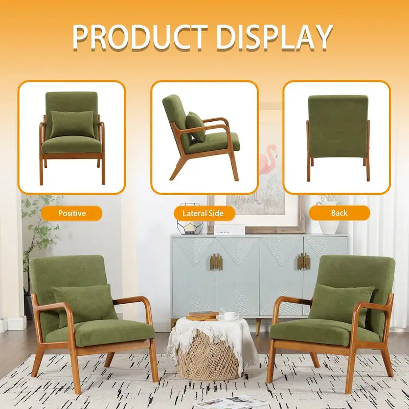 Fauteuil de salon en velours/cuir et bois de style moderne du milieu du siècle (lot de 2)
