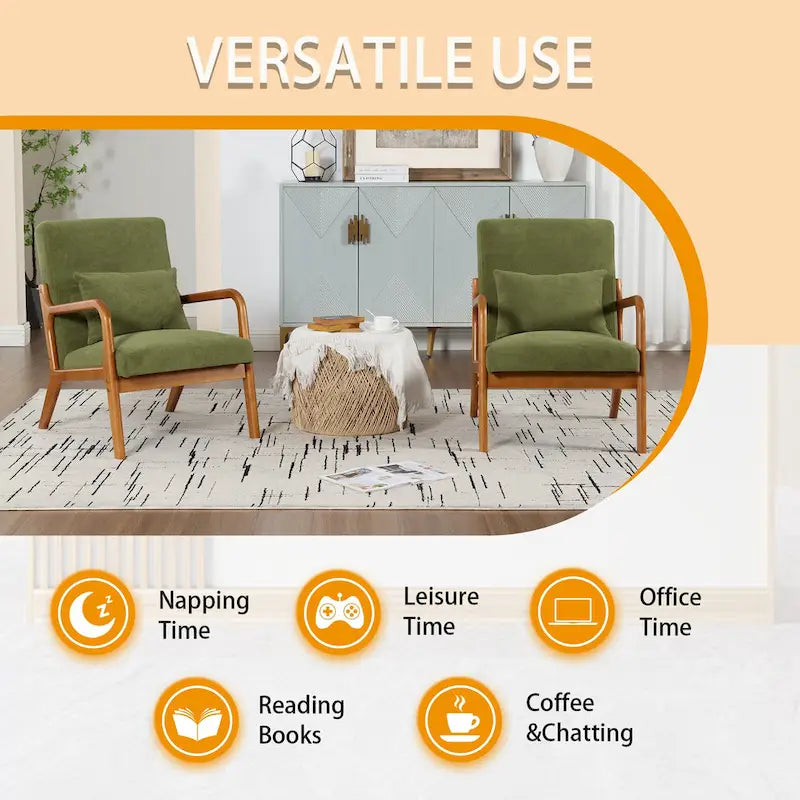 Fauteuil de salon en velours/cuir et bois de style moderne du milieu du siècle (lot de 2)