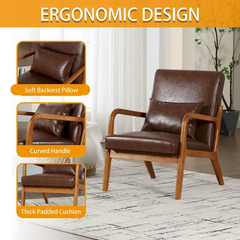Fauteuil de salon en velours/cuir et bois de style moderne du milieu du siècle (lot de 2)
