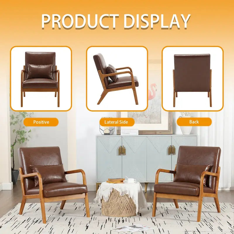 Fauteuil de salon en velours/cuir et bois de style moderne du milieu du siècle (lot de 2)