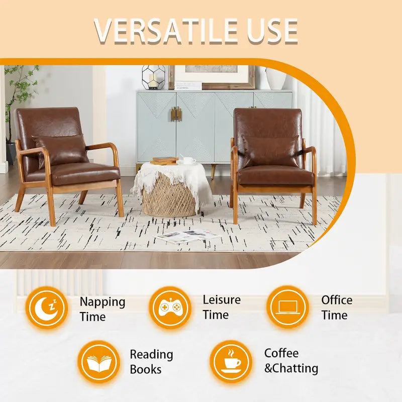 Fauteuil de salon en velours/cuir et bois de style moderne du milieu du siècle (lot de 2)