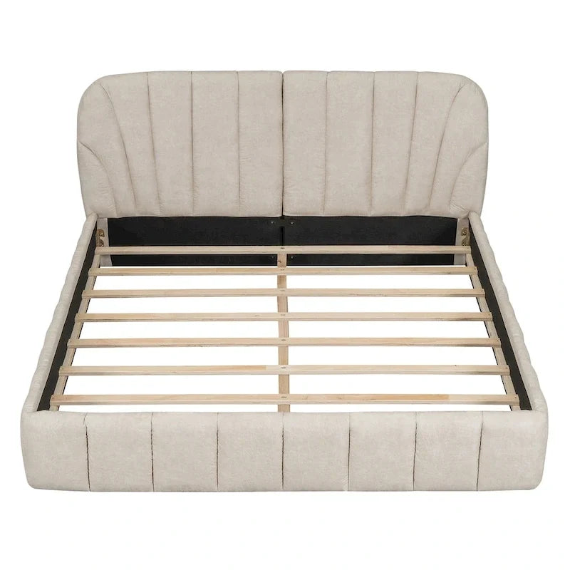 Letto imbottito a piattaforma Queen Size con testiera in tessuto spesso