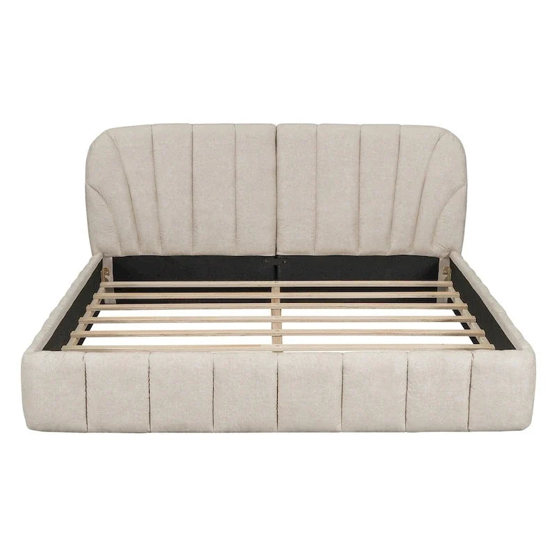 Letto imbottito a piattaforma Queen Size con testiera in tessuto spesso