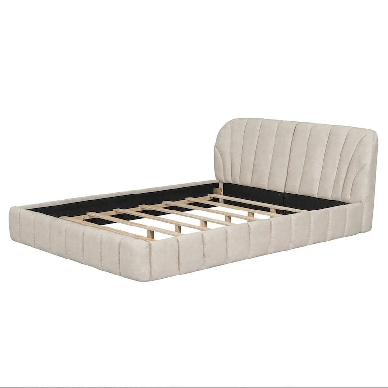 Letto imbottito a piattaforma Queen Size con testiera in tessuto spesso