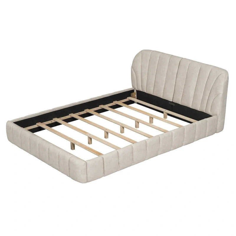 Letto imbottito a piattaforma Queen Size con testiera in tessuto spesso