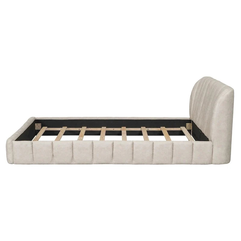 Letto imbottito a piattaforma Queen Size con testiera in tessuto spesso
