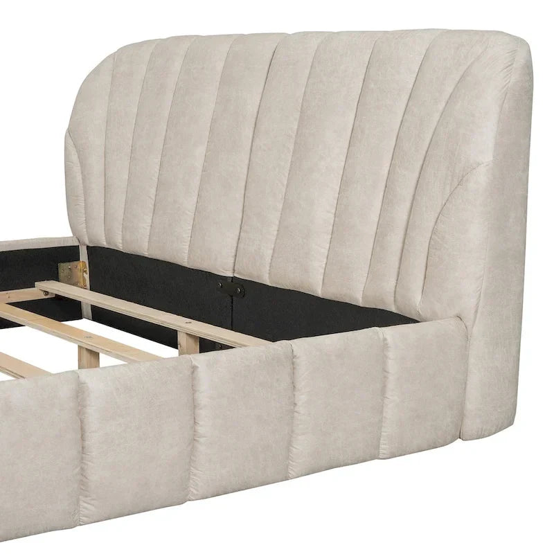 Letto imbottito a piattaforma Queen Size con testiera in tessuto spesso