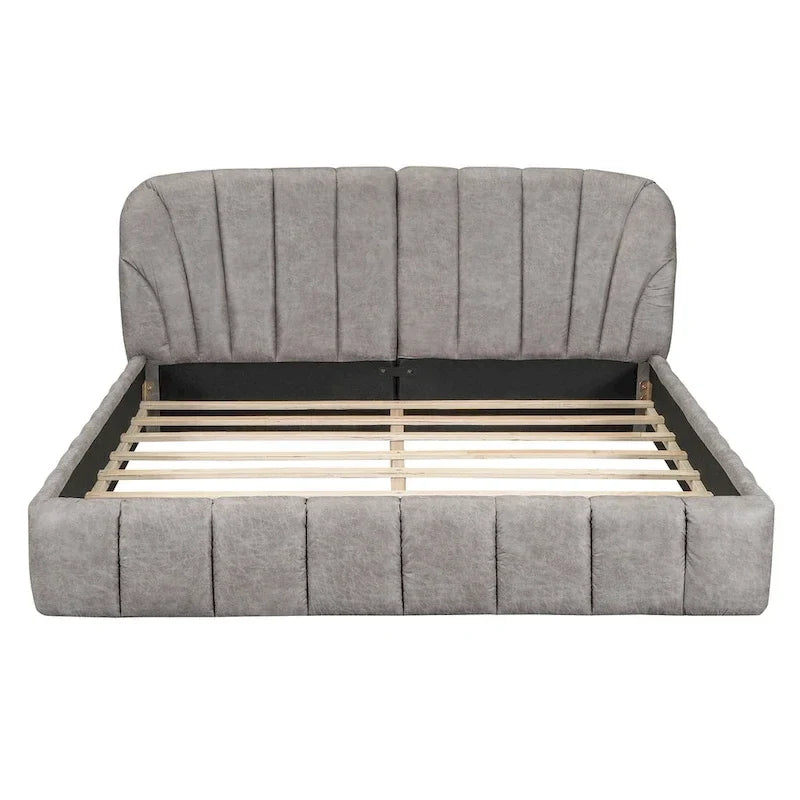 Letto imbottito a piattaforma Queen Size con testiera in tessuto spesso