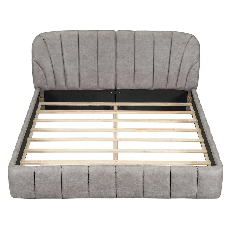 Letto imbottito a piattaforma Queen Size con testiera in tessuto spesso