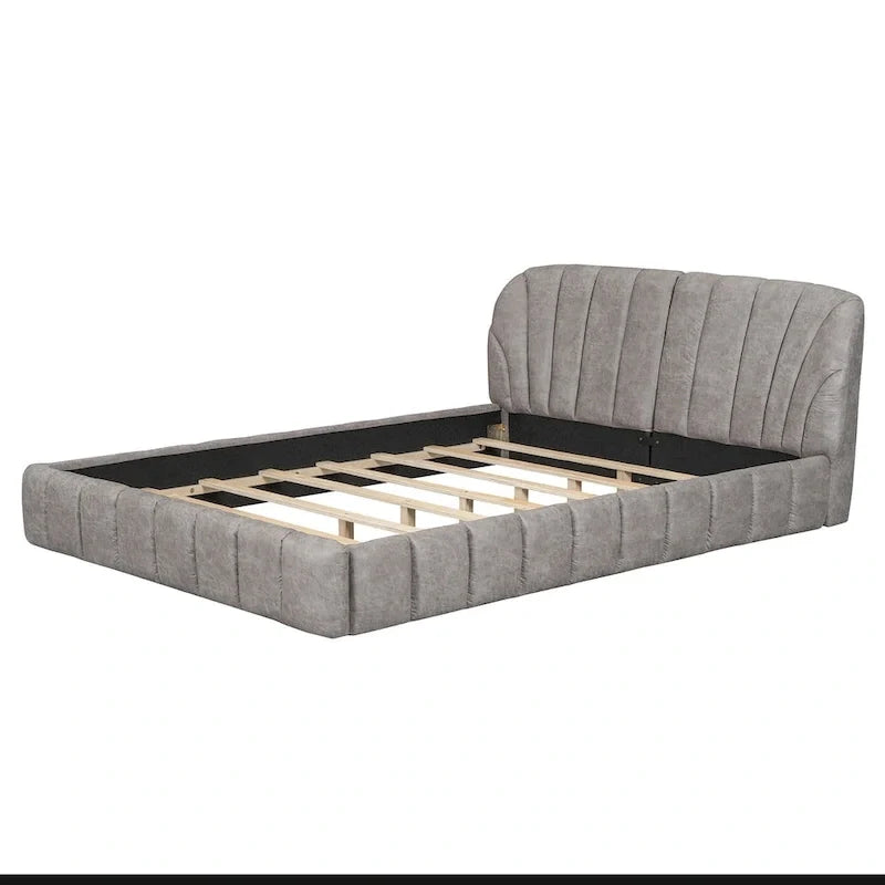 Letto imbottito a piattaforma Queen Size con testiera in tessuto spesso