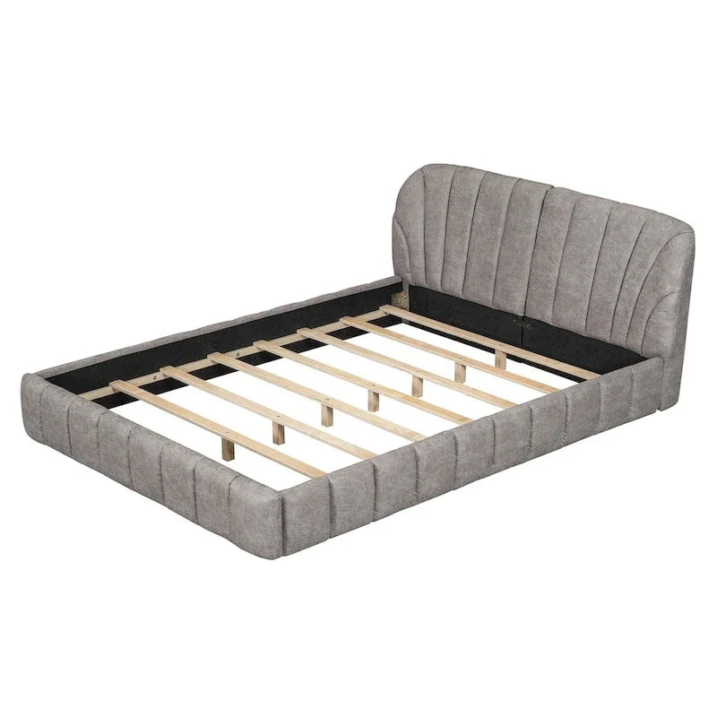 Letto imbottito a piattaforma Queen Size con testiera in tessuto spesso