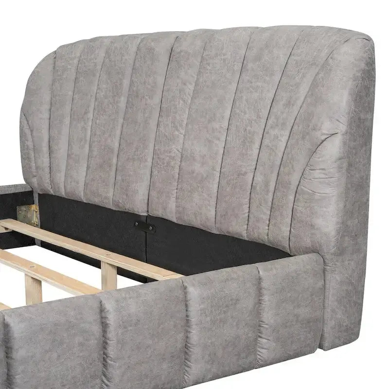 Letto imbottito a piattaforma Queen Size con testiera in tessuto spesso