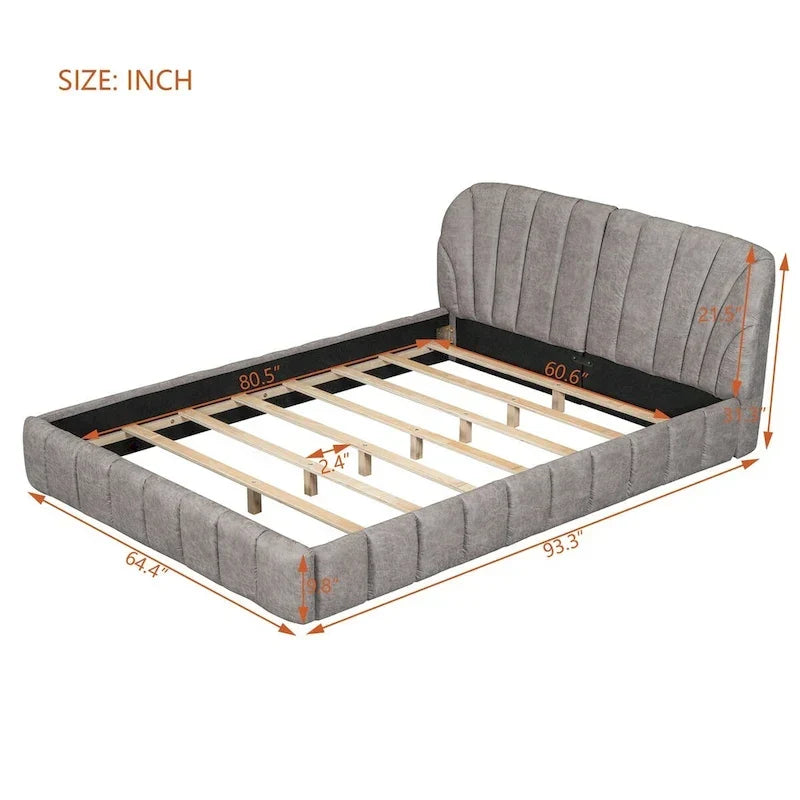 Letto imbottito a piattaforma Queen Size con testiera in tessuto spesso