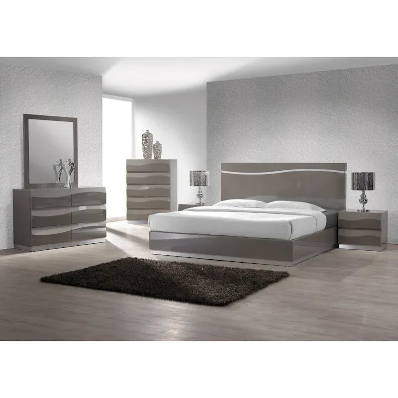 Set camera da letto Somette 4 pezzi Devlin Grey lucido, misura Queen
