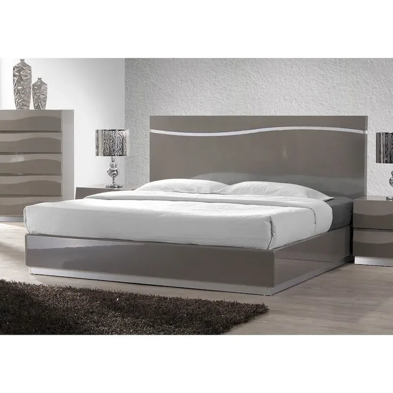 Set camera da letto Somette 4 pezzi Devlin Grey lucido, misura Queen