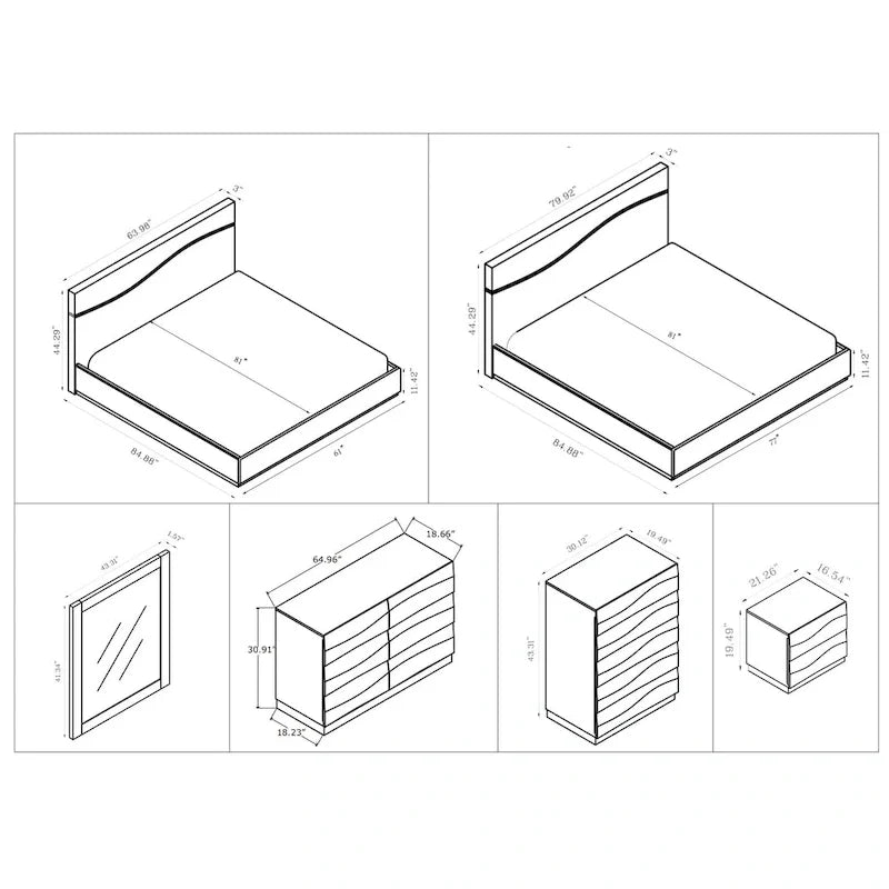 Set camera da letto Somette 4 pezzi Devlin Grey lucido, misura Queen