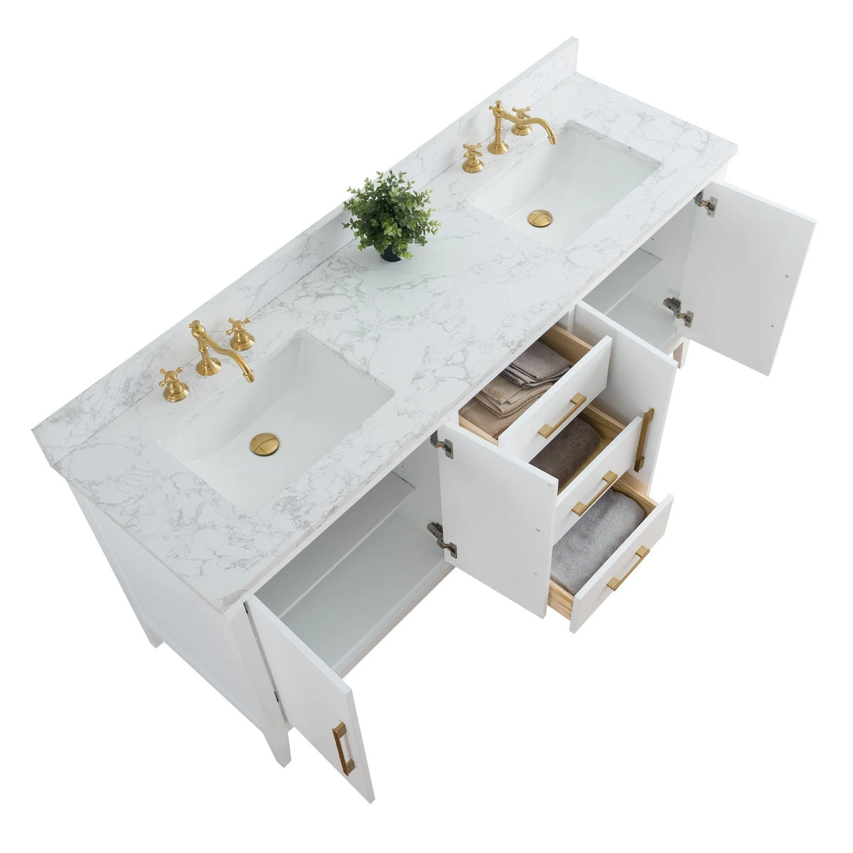Vanity Art 72 Double Sink Bathroom Vanity Cabinet with Engineered Marble Top