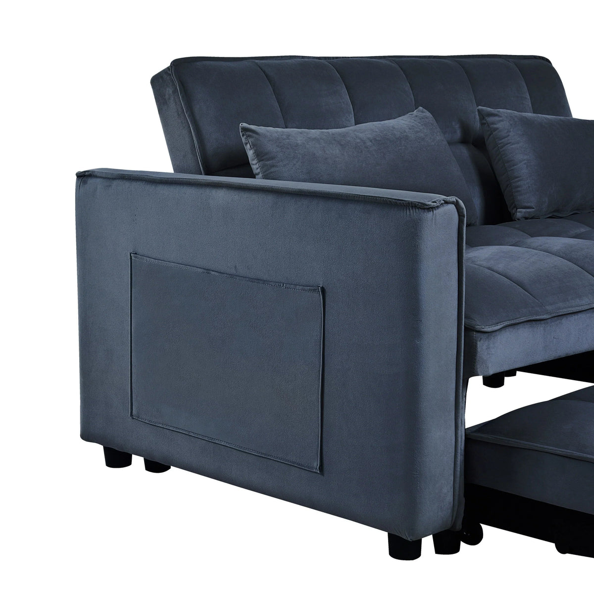 Modern Pull-Out Couch Bed, 3-in-1 Sleeper Sofa with Adjustable Backrest, Velvet Loveseat, Pillows & Side Pockets